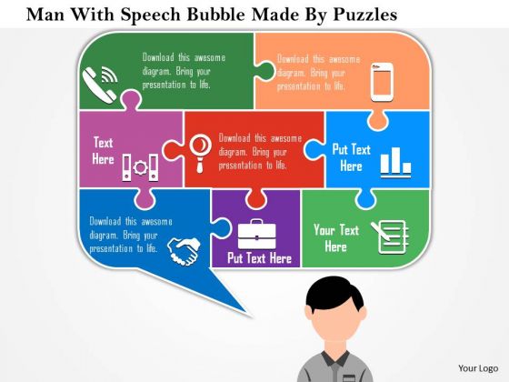 Business Diagram Man With Speech Bubble Made By Puzzles Presentation Template Business Diagram Man With Speech Bubble Made By Puzzles Presentation Template