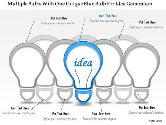 Business Diagram Multiple Bulbs With One Unique Blue Bulb For Idea Generation Presentation Template Business Diagram Multiple Bulbs With One Unique Blue Bulb For Idea Generation Presentation Template