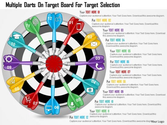 Business Diagram Multiple Darts On Target Board For Target Selection Presentation Template