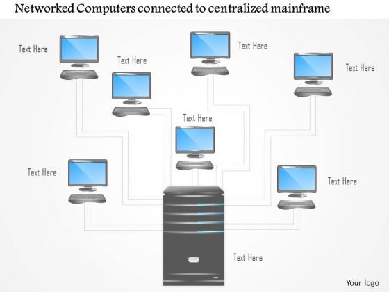 Business Diagram Networked Computers Connected To Centralized Mainframe Ppt Slide