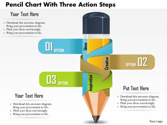 business diagram pencil chart with three action steps presentation