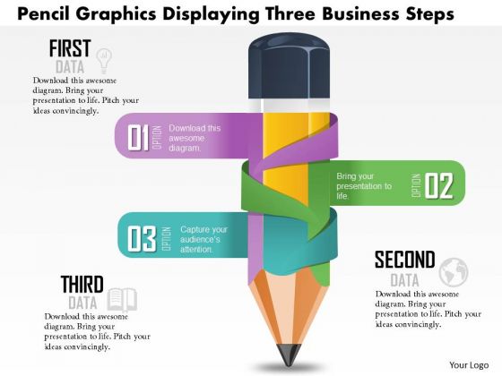 Business Diagram Pencil Graphics Displaying Three Business Steps Presentation Slide Template
