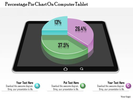 Business Diagram Percentage Pie Chart On Computer Tablet Presentation Slide Template
