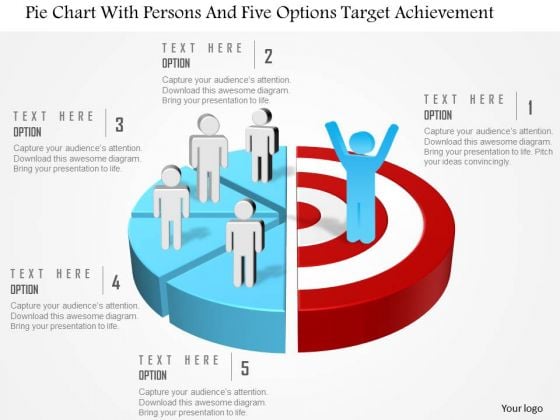Business Diagram Pie Chart With Persons And Five Options Target Achievement Presentation Template