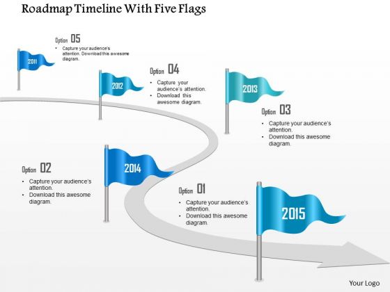 business diagram roadmap timeline with five flags presentation