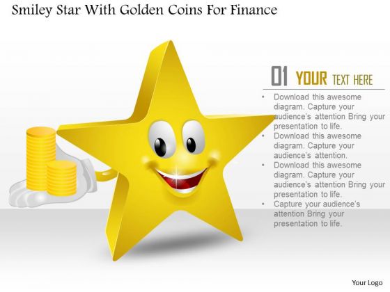 Business Diagram Smiley Star With Golden Coins For Finance PowerPoint Slide Template