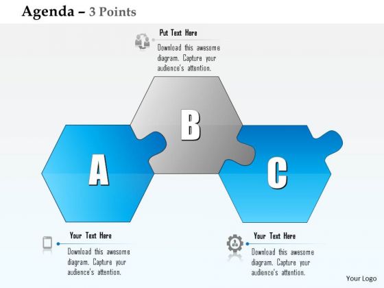 Business Diagram Three Alphabetic Blocks Agenda Diagram Presentation Template