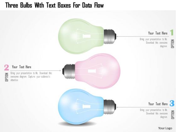 Business Diagram Three Bulbs With Text Boxes For Data Flow PowerPoint Template Business Diagram Three Bulbs With Text Boxes For Data Flow PowerPoint Template