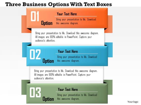 Business Diagram Three Business Options With Text Boxes Presentation Template