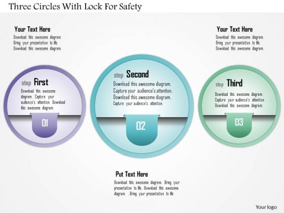 Business Diagram Three Circles With Lock For Safety Presentation Template