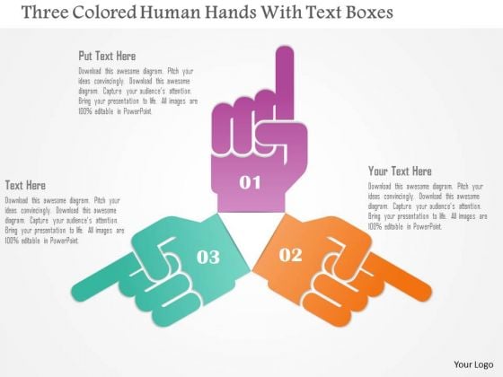 Business Diagram Three Colored Human Hands With Text Boxes Presentation Template Business Diagram Three Colored Human Hands With Text Boxes Presentation Template