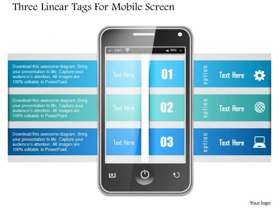 Business Diagram Three Linear Tags For Mobile Screen Presentation Template
