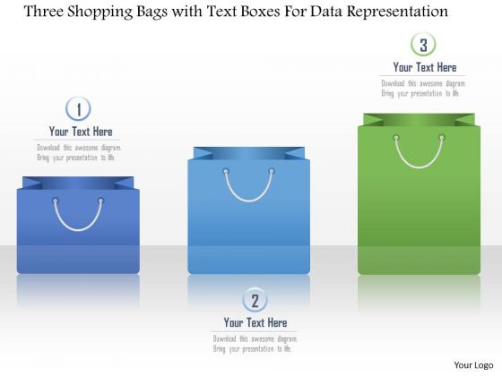 Business Diagram Three Shopping Bags With Text Boxes For Data Representation Presentation Template