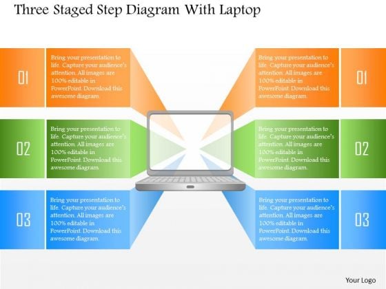 Business Diagram Three Staged Step Diagram With Laptop PowerPoint Template Business Diagram Three Staged Step Diagram With Laptop PowerPoint Template