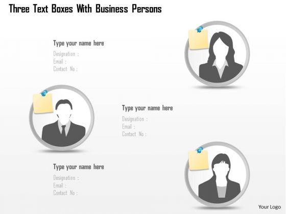 Business Diagram Three Text Boxes With Business Persons Presentation Template
