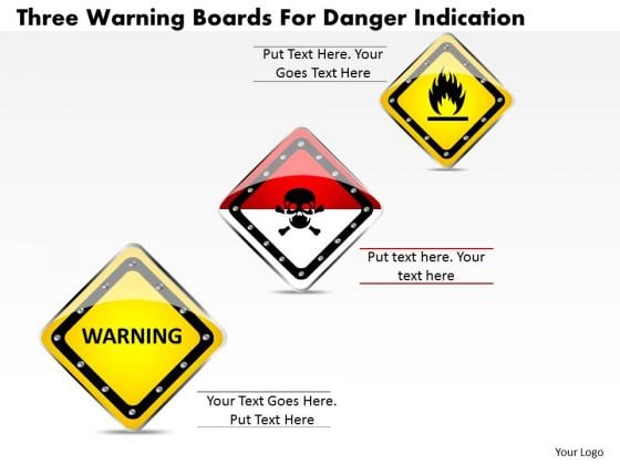 Business Diagram Three Warning Boards For Danger Indication Presentation Template