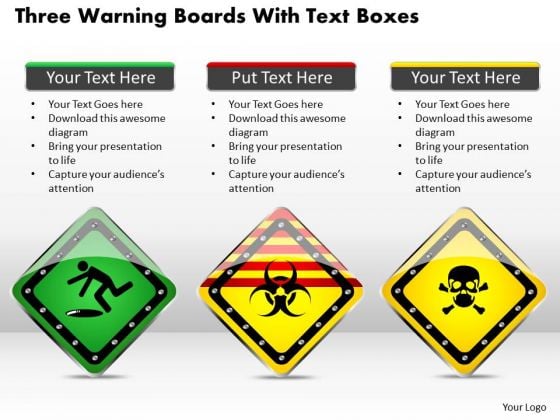 Business Diagram Three Warning Boards With Text Boxes Presentation Template Business Diagram Three Warning Boards With Text Boxes Presentation Template