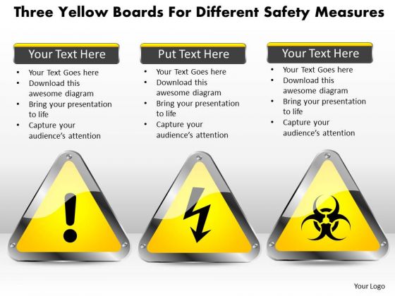 Business Diagram Three Yellow Boards For Different Safety Measures Presentation Template Business Diagram Three Yellow Boards For Different Safety Measures Presentation Template
