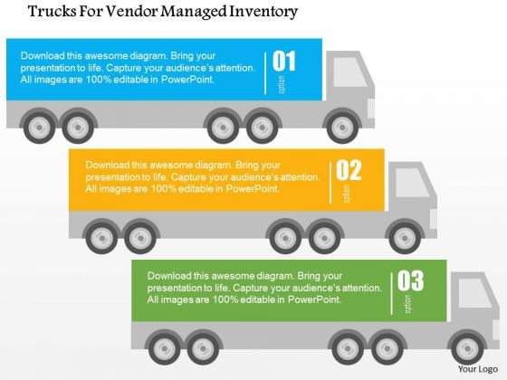 Business Diagram Trucks For Vendor Managed Inventory Presentation Template