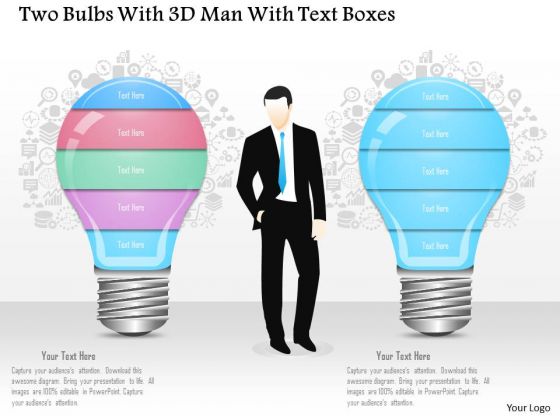 Business Diagram Two Bulbs With 3d Man And Text Boxes Presentation Template Business Diagram Two Bulbs With 3d Man And Text Boxes Presentation Template