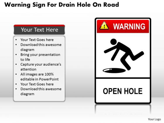 Business Diagram Warning Sign For Drain Hole On Road Presentation Template Business Diagram Warning Sign For Drain Hole On Road Presentation Template