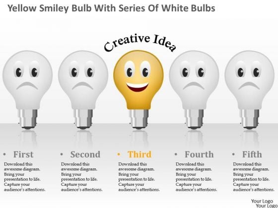 Business Diagram Yellow Smiley Bulb With Series Of White Bulbs Presentation Template Business Diagram Yellow Smiley Bulb With Series Of White Bulbs Presentation Template