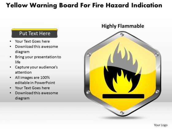 Business Diagram Yellow Warning Board For Fire Hazard Indication Presentation Template