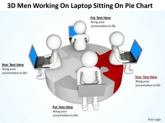 Business Flow Charts 3d Men Working On Laptop Sitting Pie PowerPoint Slides
