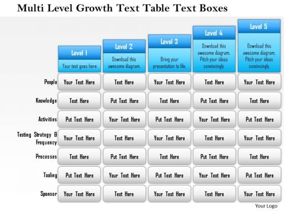 Business Framework Multi Level Growth Text Table Text Boxes 2 PowerPoint Presentation