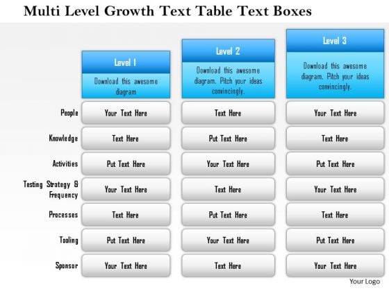 Business Framework Multi Level Growth Text Table Text Boxes PowerPoint Presentation