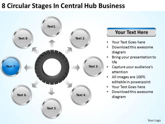Business Growth Strategy 8 Circular Stages Central Hub Ppt Level