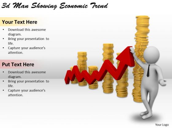 Business Integration Strategy 3d Man Showing Economic Trend Characters