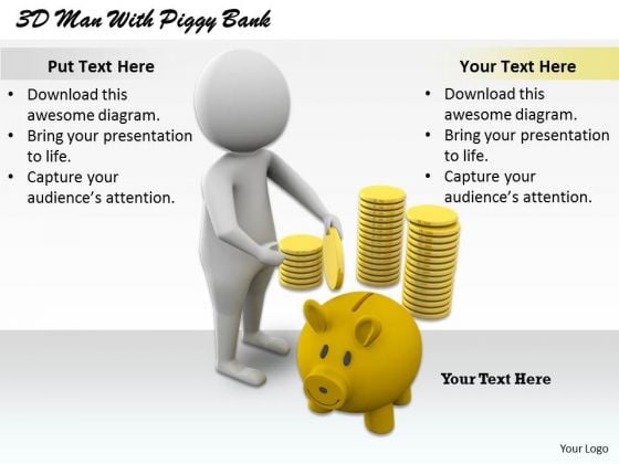Business Intelligence Strategy 3d Man With Piggy Bank Character Modeling