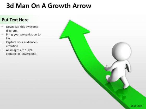 Business Life Cycle Diagram 3d Man On Growth Arrow PowerPoint Templates