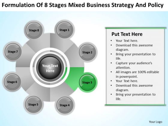 Business Logic Diagram Of 8 Stages Mixed Strategy And Policy Ppt 3 PowerPoint Slides