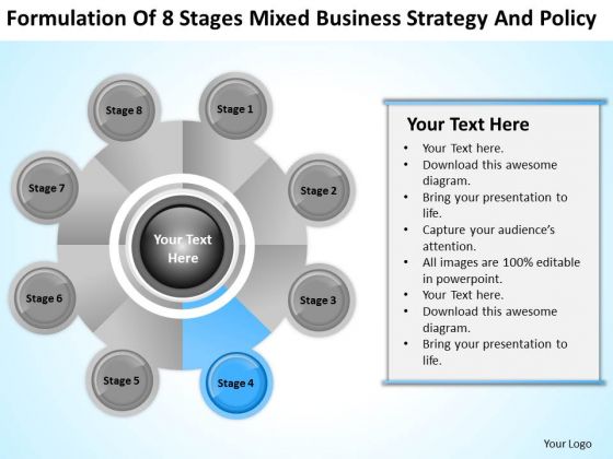 Business Logic Diagram Of 8 Stages Mixed Strategy And Policy Ppt PowerPoint Slides