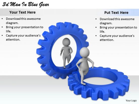 Business Management Strategy 3d Blue Gear Character Models