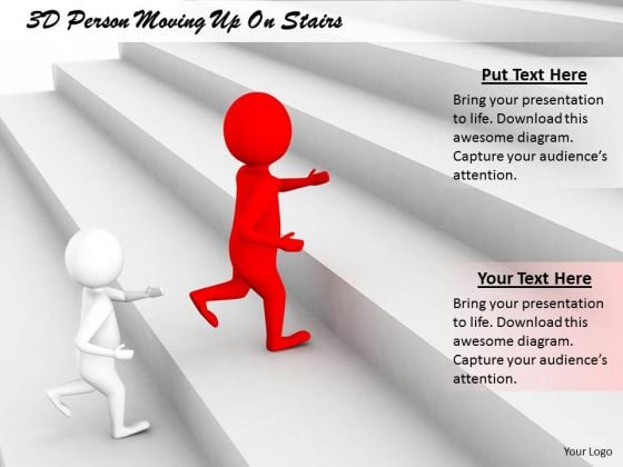 Business Management Strategy 3d Person Moving Up Stairs Character