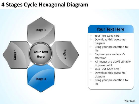 Business Marketing Strategy 4 Stages Cycle Hexagonal Diagram Ppt Plan