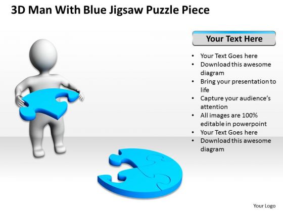 Business Model Diagram 3d Man With Blue Jigsaw Puzzle Piece PowerPoint Slides Business Model Diagram 3d Man With Blue Jigsaw Puzzle Piece PowerPoint Slides