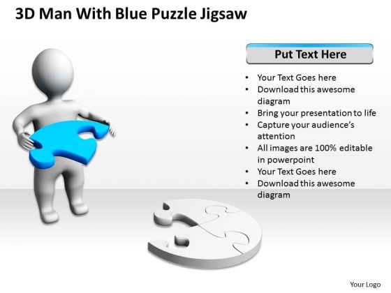 Business Model Diagram 3d Man With Blue Puzzle Jigsaw PowerPoint Slides Business Model Diagram 3d Man With Blue Puzzle Jigsaw PowerPoint Slides