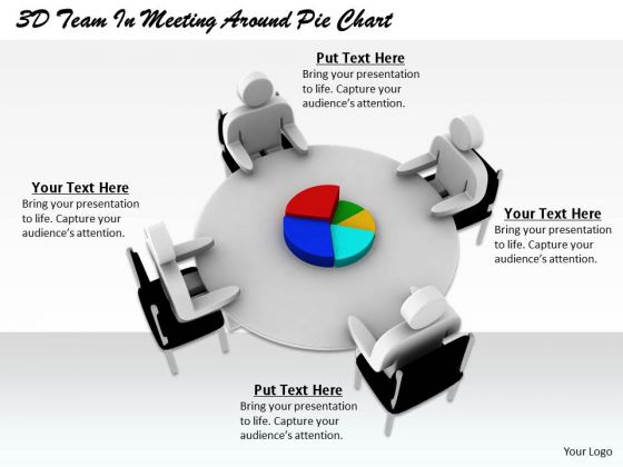 Business Model Strategy 3d Team Meeting Around Pie Chart Character Models Business Model Strategy 3d Team Meeting Around Pie Chart Character Models