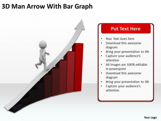Business Organizational Chart Template 3d Man Arrow With Bar Graph PowerPoint Templates