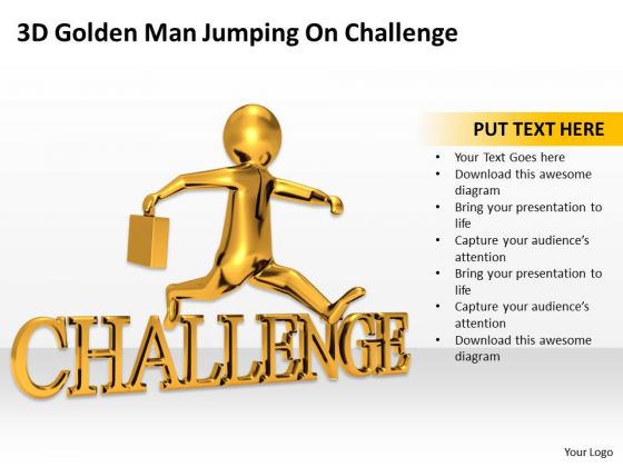 Business People 3d Golden Man Jumping On Challenge PowerPoint Slides