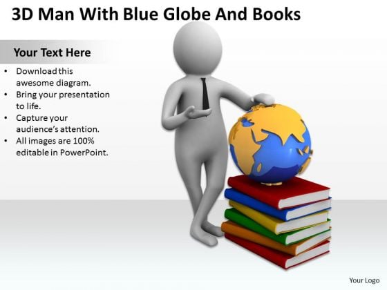 Business People 3d Man With Blue Globe And Books PowerPoint Slides Business People 3d Man With Blue Globe And Books PowerPoint Slides