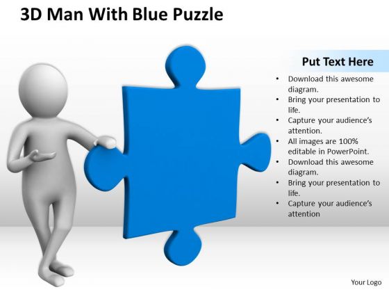 Business People 3d Man With Blue Puzzle PowerPoint Slides Business People 3d Man With Blue Puzzle PowerPoint Slides