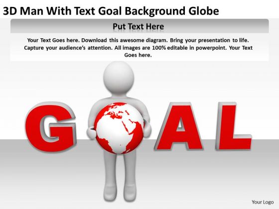 Business People Images 3d Man Human Character With Text Goal Background Globe PowerPoint Slides