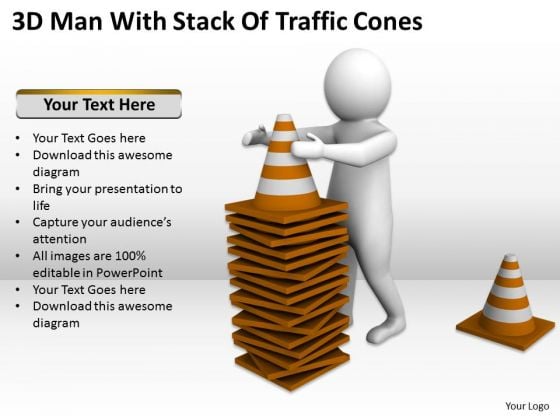 Business People Man With Stack Of Traffic Cones PowerPoint Templates Ppt Backgrounds For Slides