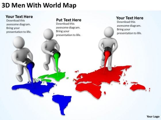Business People Pictures 3d Men With World Map PowerPoint Templates