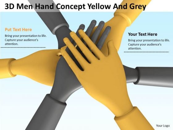 Business People Walking 3d Man Hand Concept Yellow Grey PowerPoint Slides